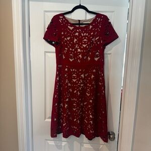 Moulinette Soeurs Red Laser-Cut A-Line Mini Dress